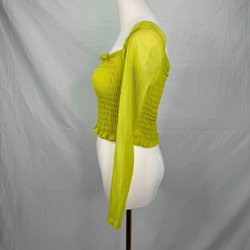 Lisa Says Gah Green Off Shoulder Ruched Smocked Crop Top Small Cropped Stretchy - Picture 4 of 9